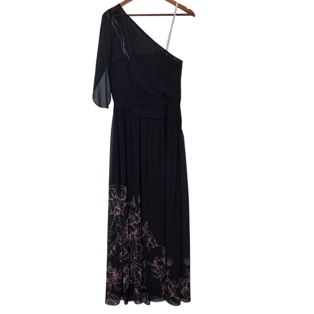 Kay Unger One-Shoulder Chiffon Gown Carbon Multi NWT Size 4
